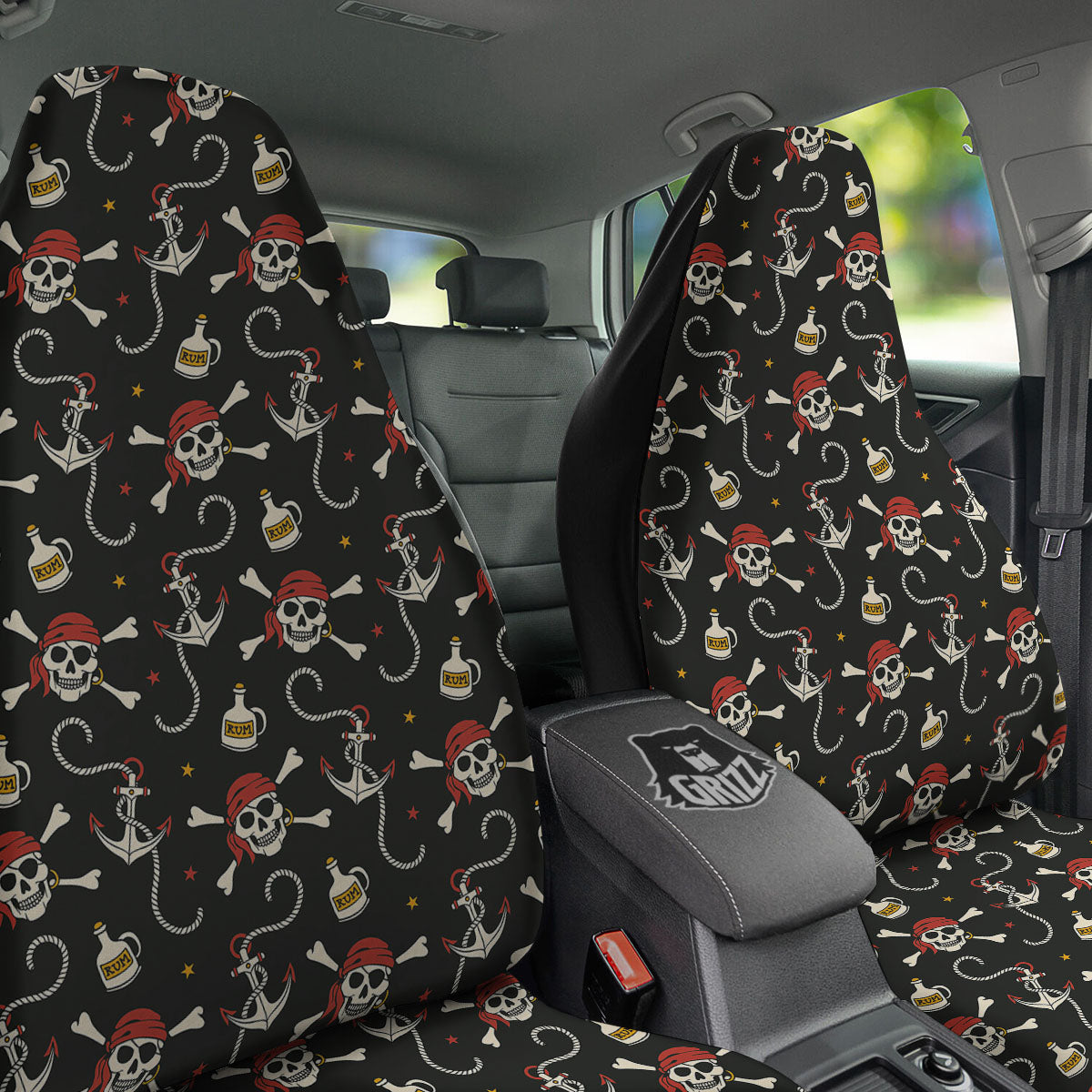 Crossbones Pirate Skull Print Pattern Car Seat Covers-grizzshop