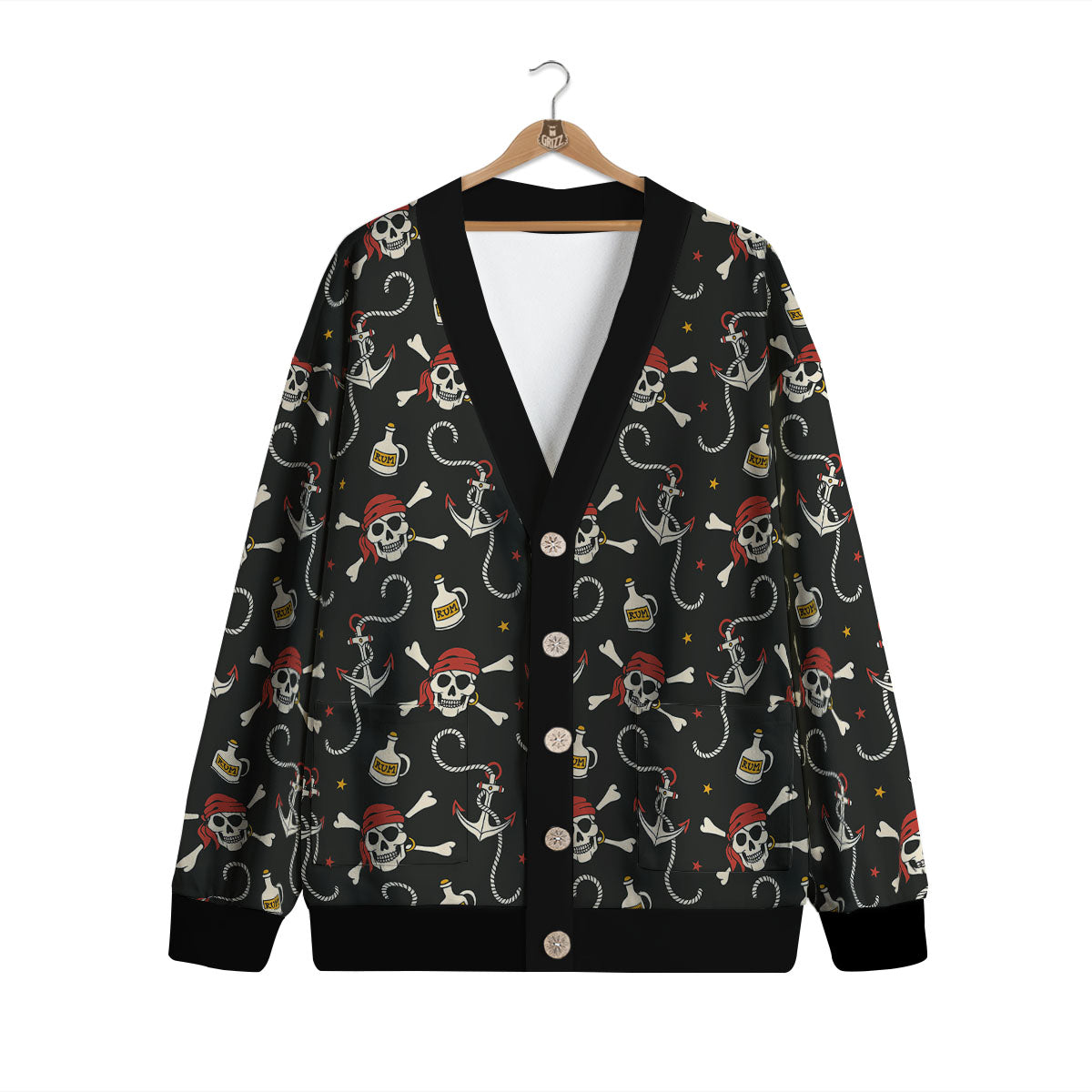 Crossbones Pirate Skull Print Pattern Cardigan-grizzshop