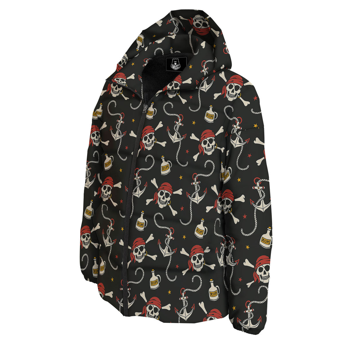 Crossbones Pirate Skull Print Pattern Down Jacket-grizzshop