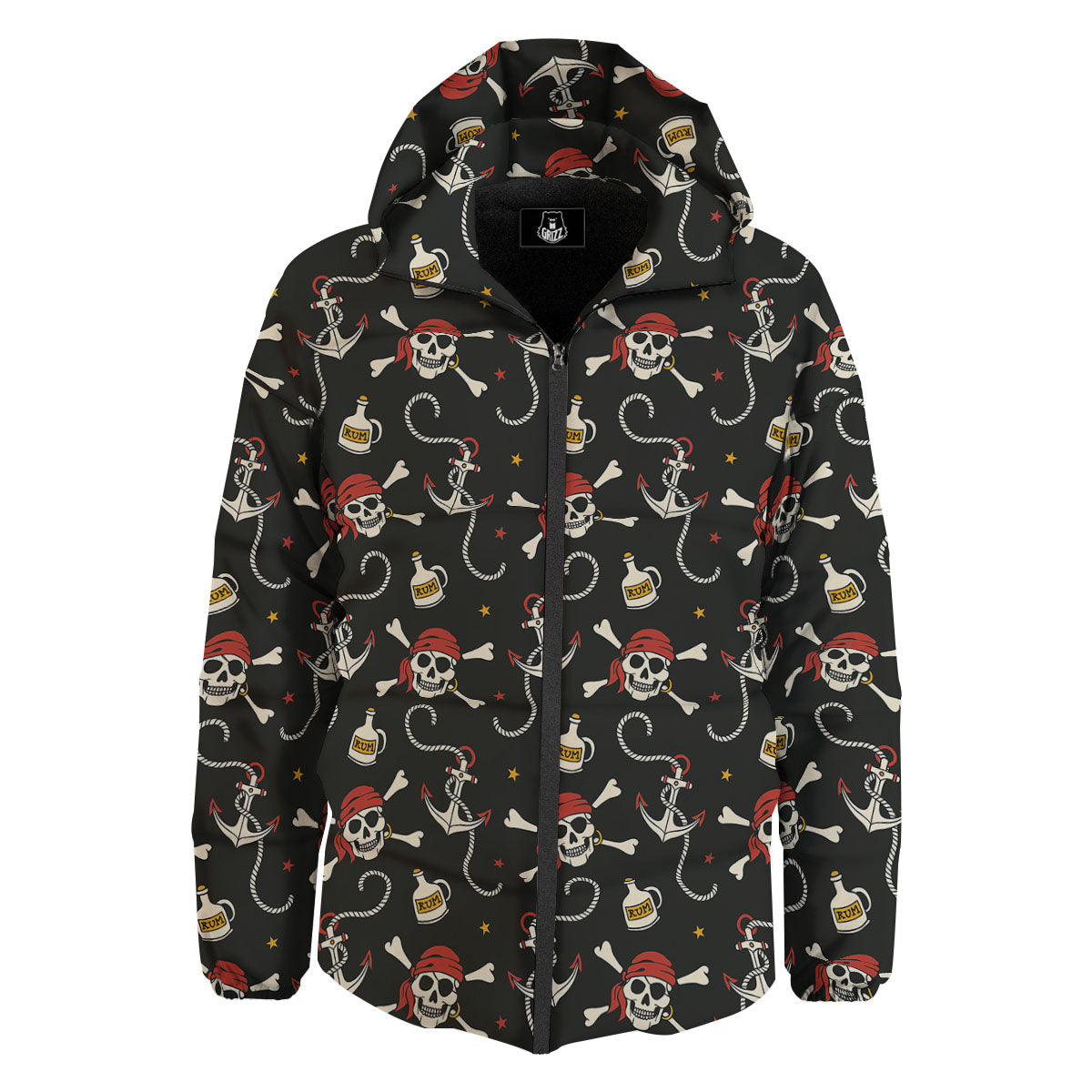 Crossbones Pirate Skull Print Pattern Down Jacket-grizzshop