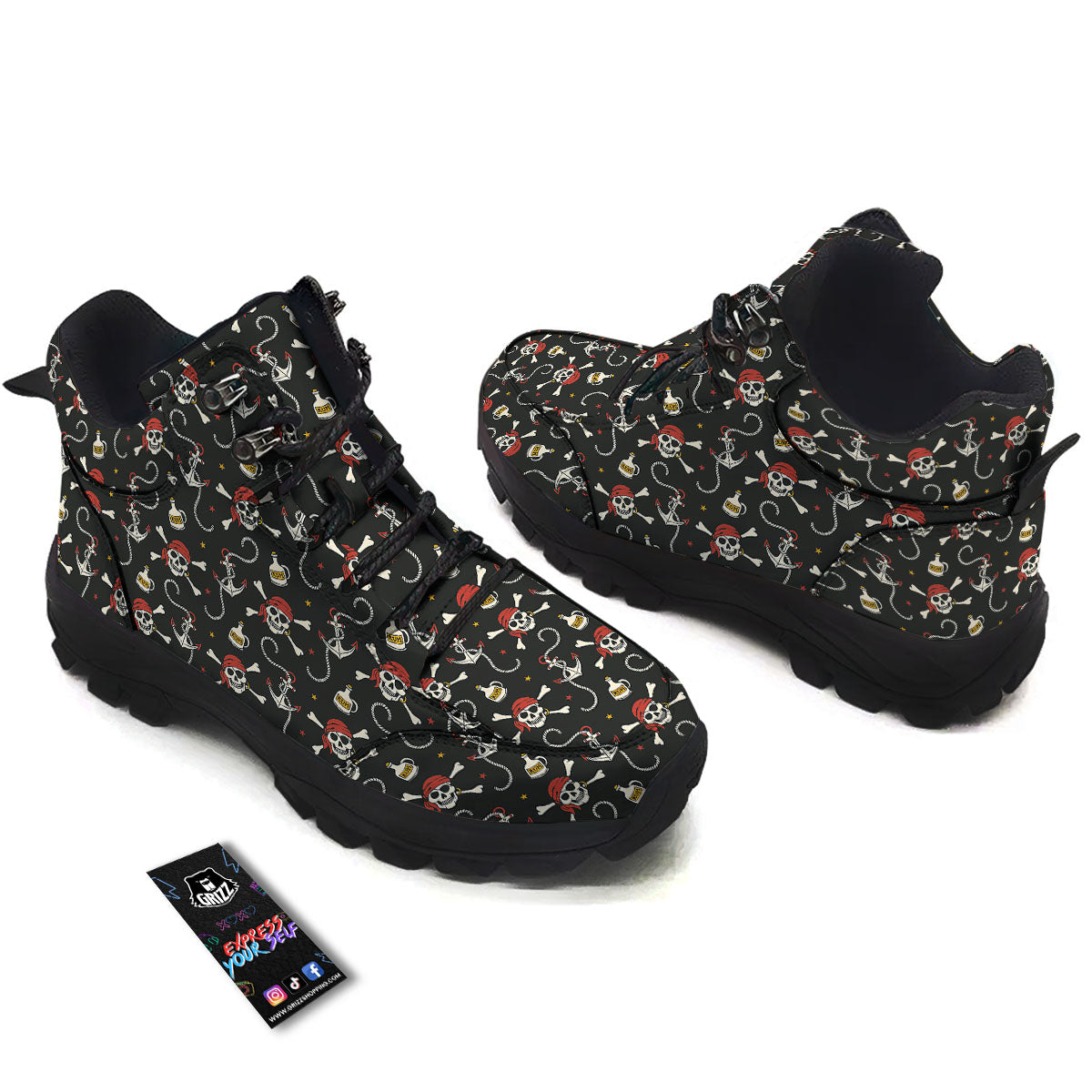 Crossbones Pirate Skull Print Pattern Hiking Shoes-grizzshop
