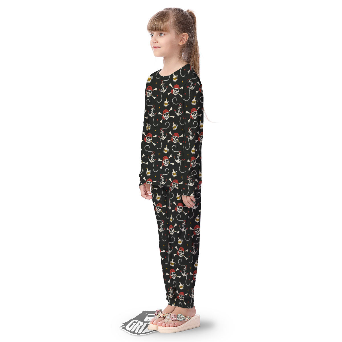 Crossbones Pirate Skull Print Pattern Kid's Pajamas-grizzshop