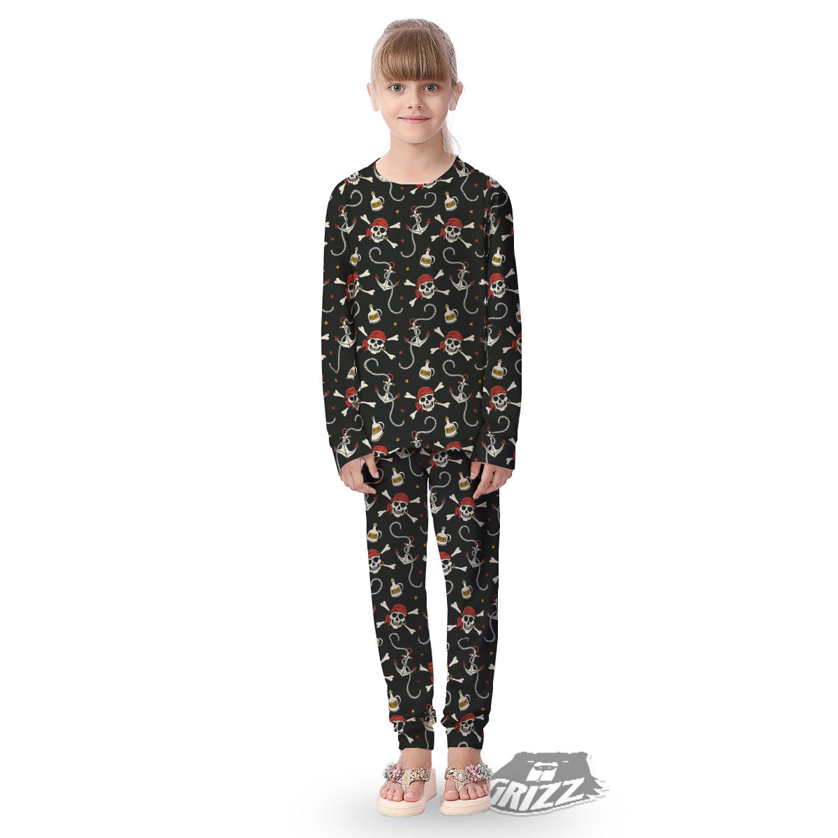 Crossbones Pirate Skull Print Pattern Kid's Pajamas-grizzshop