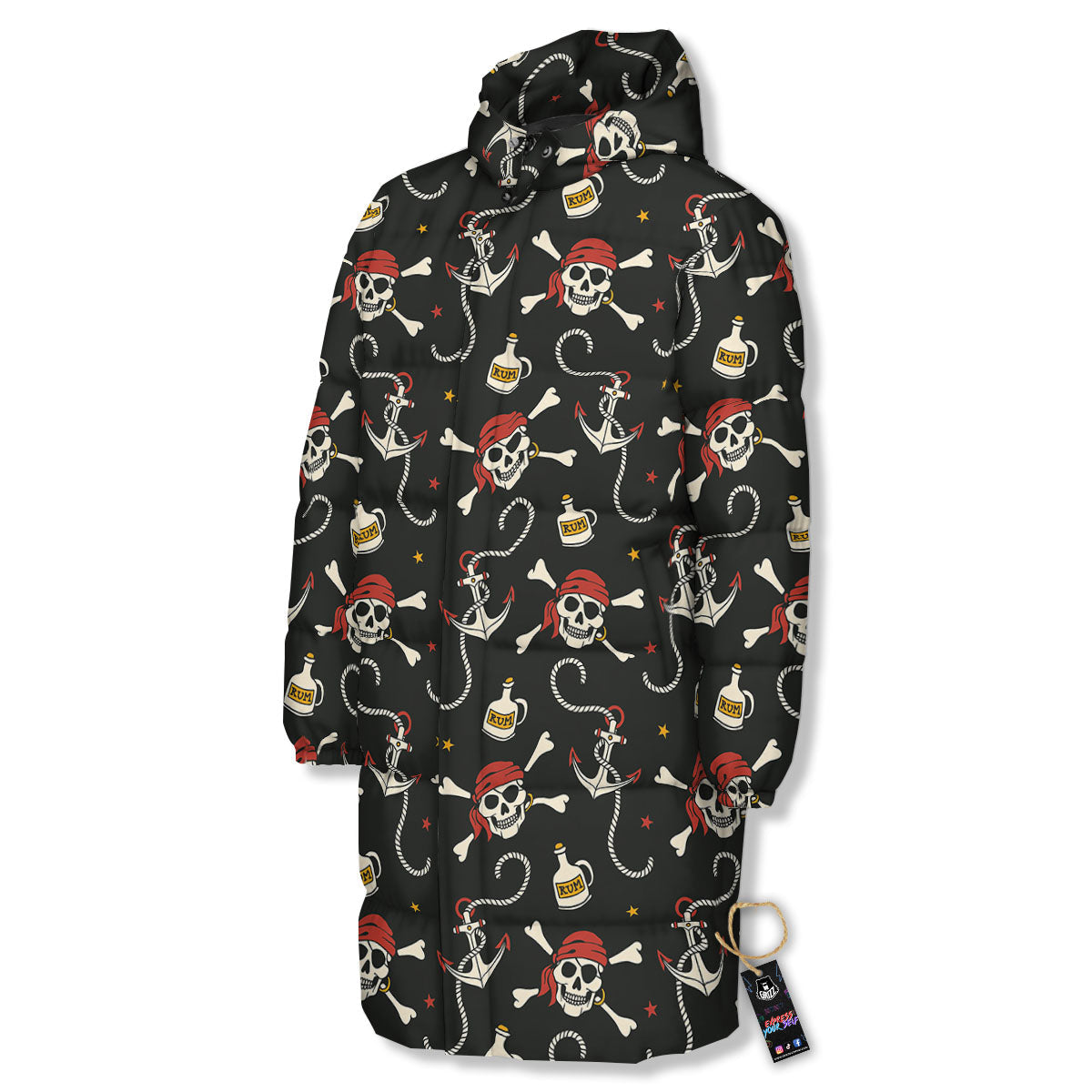 Crossbones Pirate Skull Print Pattern Long Down Jacket-grizzshop