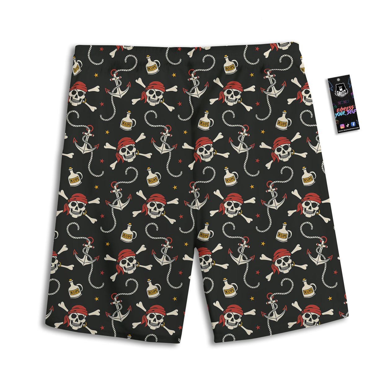 Crossbones Pirate Skull Print Pattern Men's Athletic Shorts