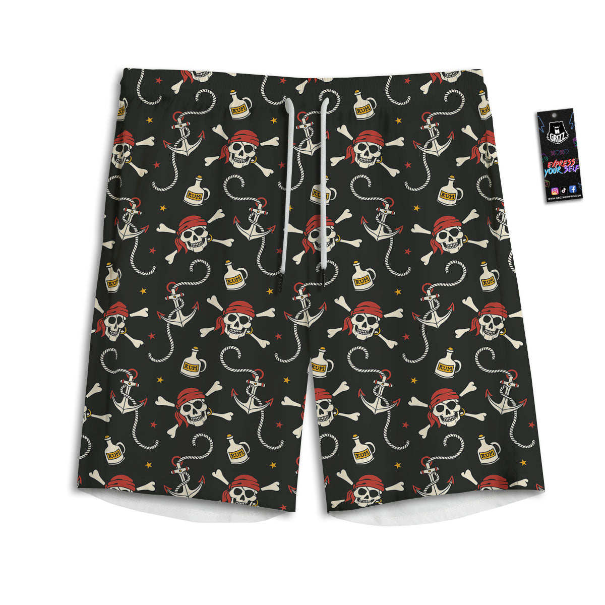 Crossbones Pirate Skull Print Pattern Men's Athletic Shorts