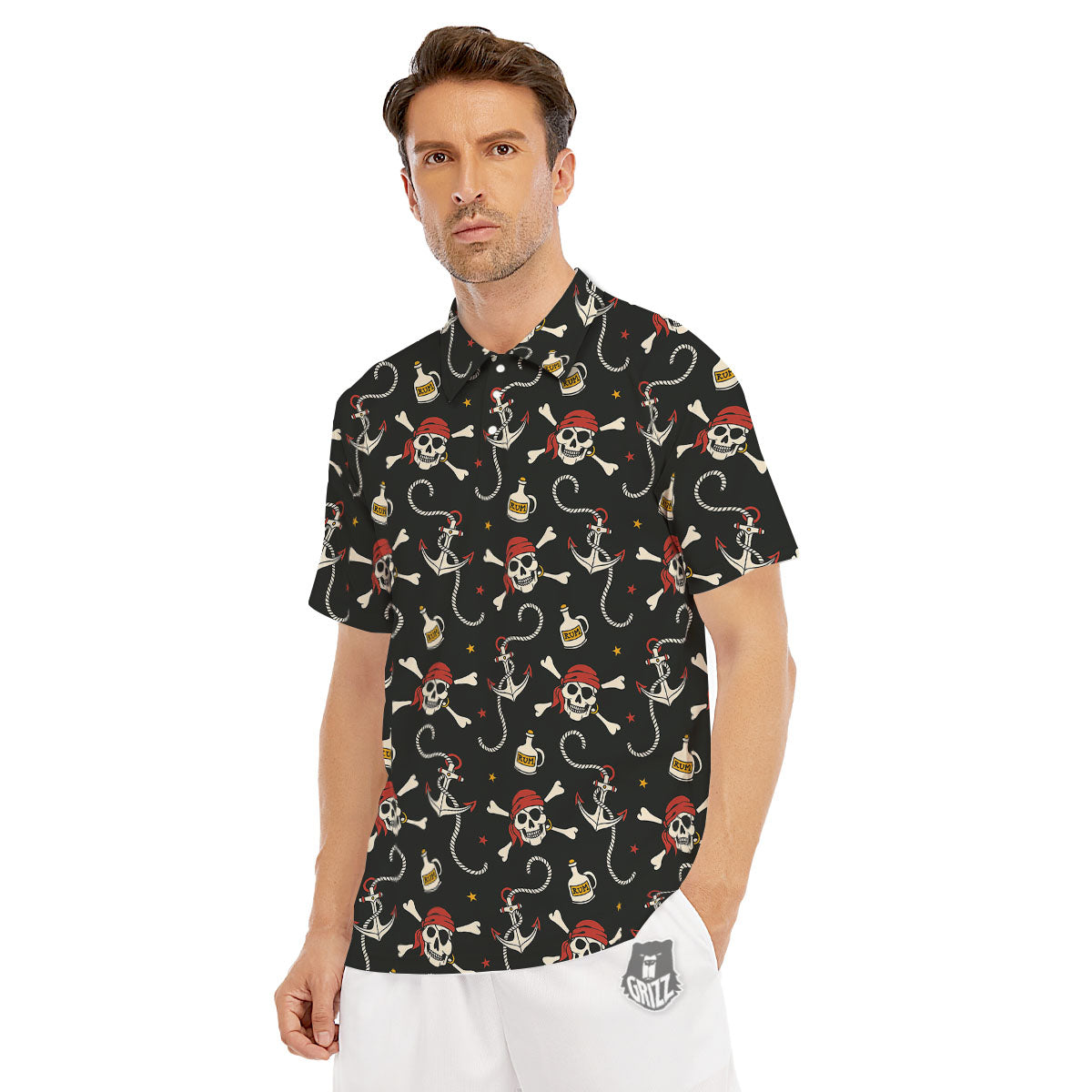 Crossbones Pirate Skull Print Pattern Men's Golf Shirts-grizzshop