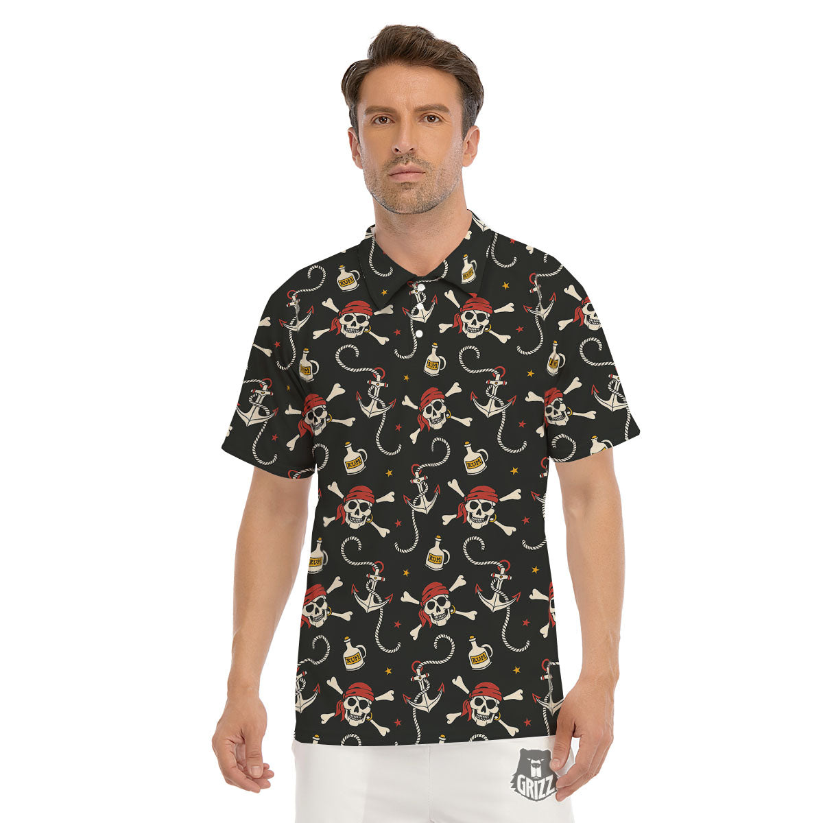 Crossbones Pirate Skull Print Pattern Men's Golf Shirts-grizzshop