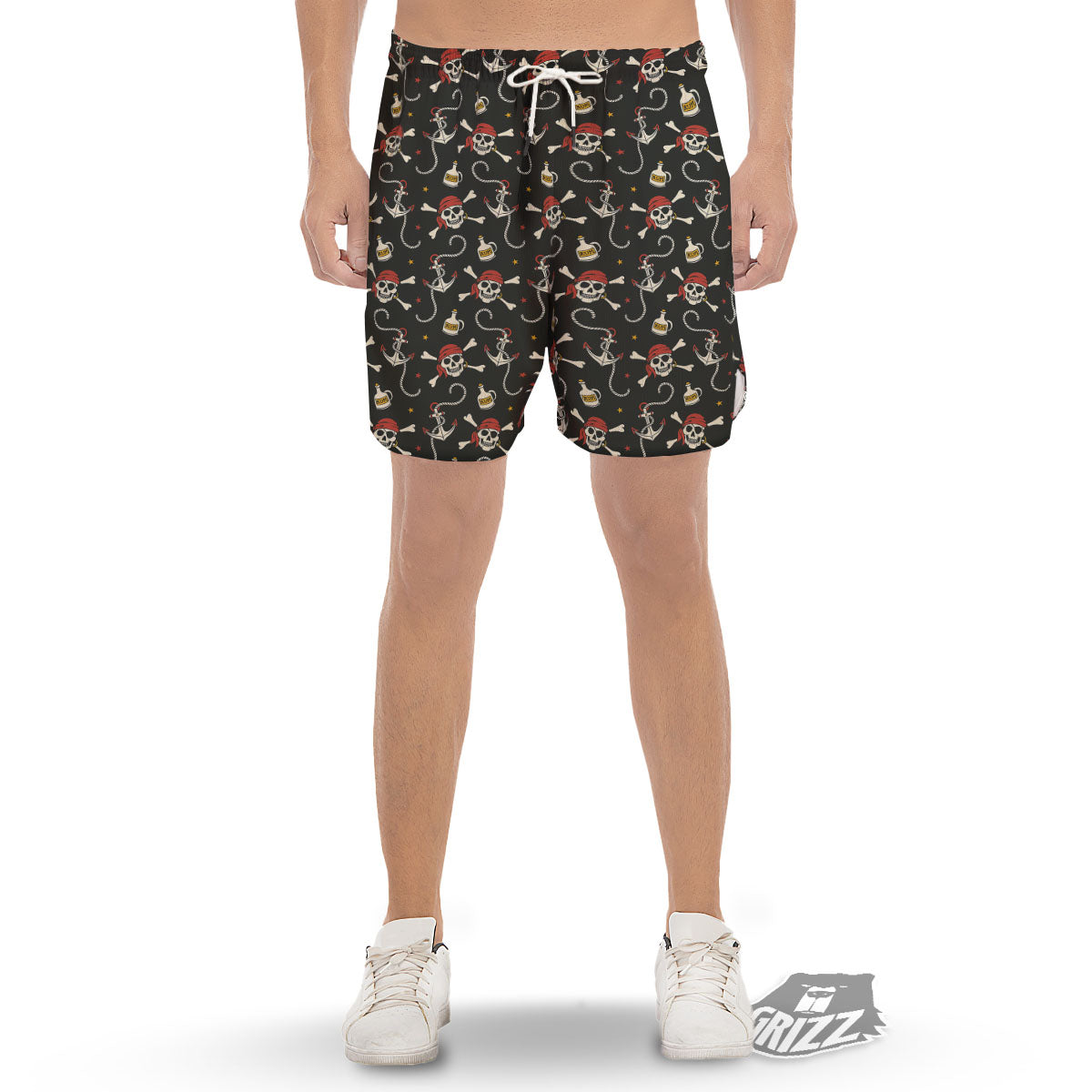 Crossbones Pirate Skull Print Pattern Men's Gym Shorts-grizzshop