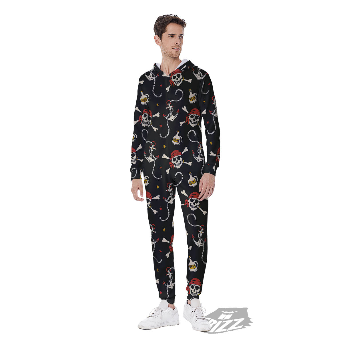 Crossbones Pirate Skull Print Pattern Men's Jumpsuit-grizzshop