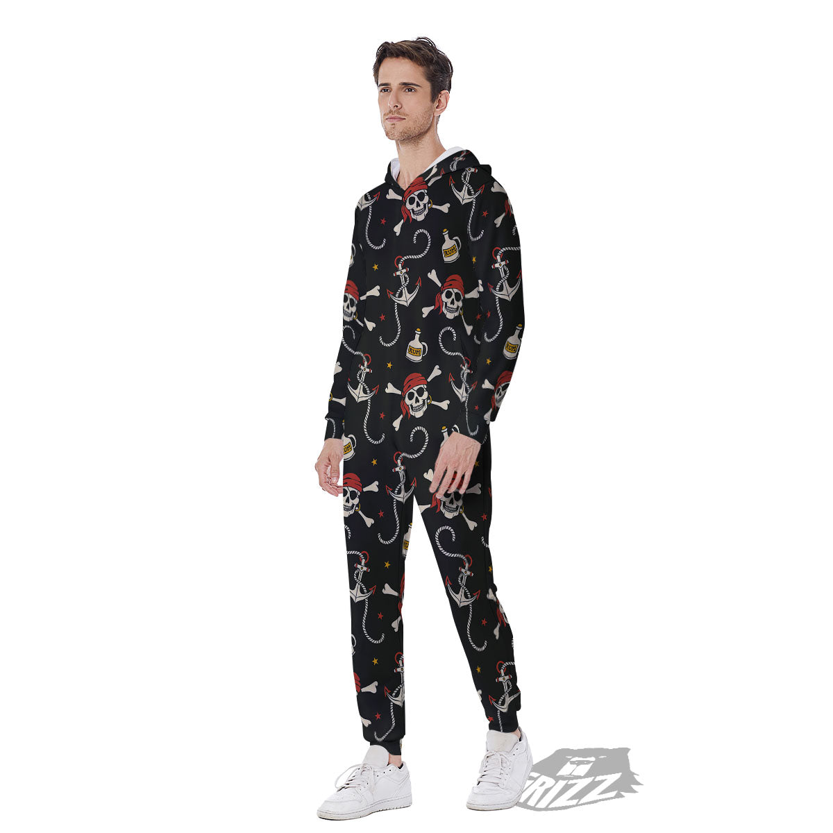 Crossbones Pirate Skull Print Pattern Men's Jumpsuit-grizzshop