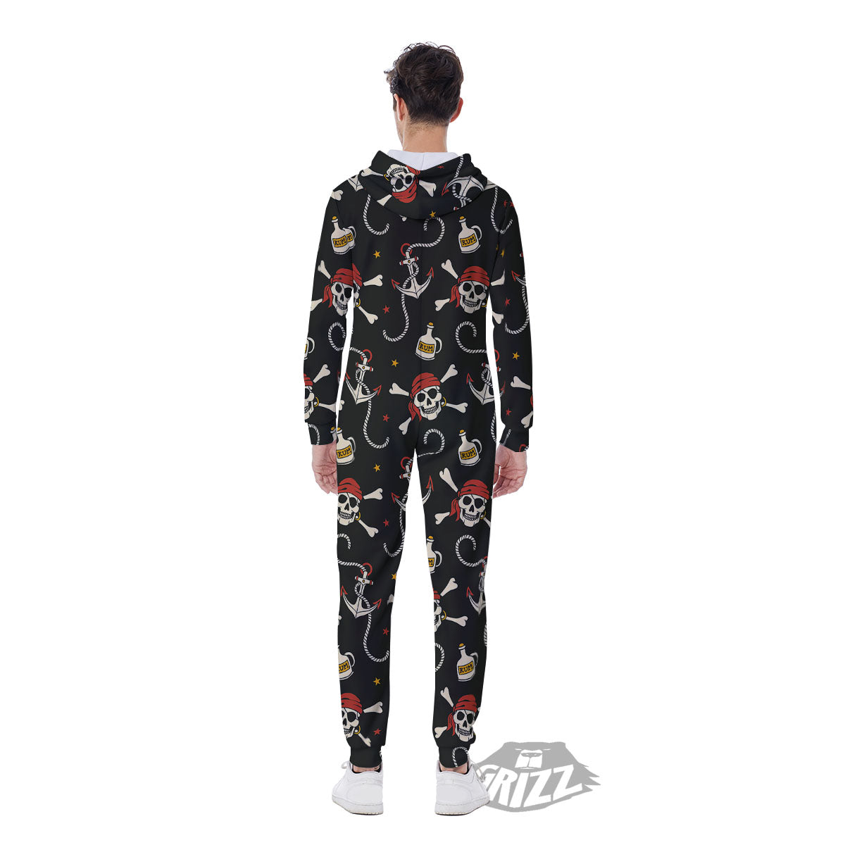 Crossbones Pirate Skull Print Pattern Men's Jumpsuit-grizzshop