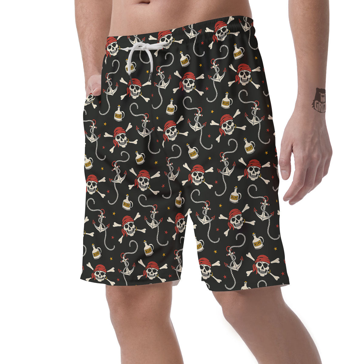 Crossbones Pirate Skull Print Pattern Men's Shorts-grizzshop