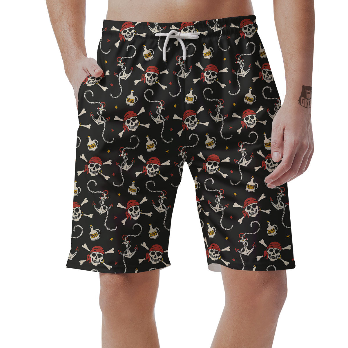 Crossbones Pirate Skull Print Pattern Men's Shorts-grizzshop