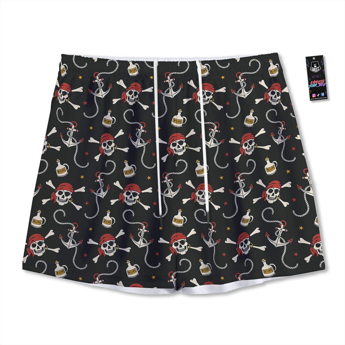 Crossbones Pirate Skull Print Pattern Mesh Shorts