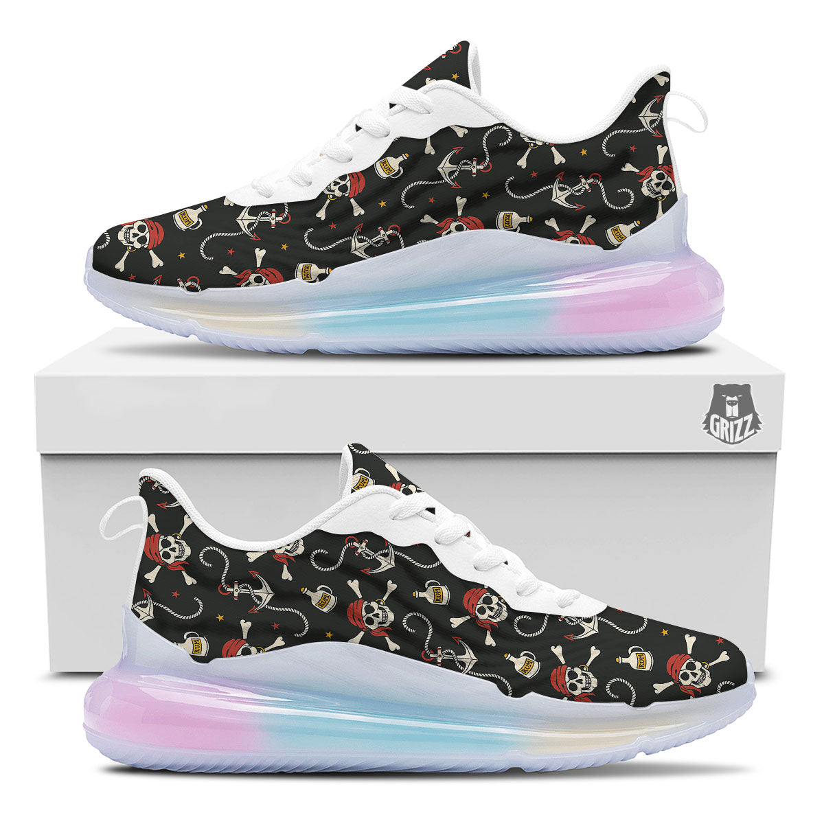 Crossbones Pirate Skull Print Pattern Running Sneakers-grizzshop