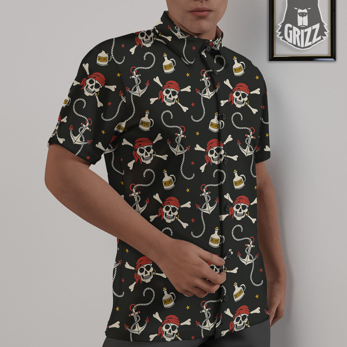 Crossbones Pirate Skull Print Pattern Untucked Shirts-grizzshop
