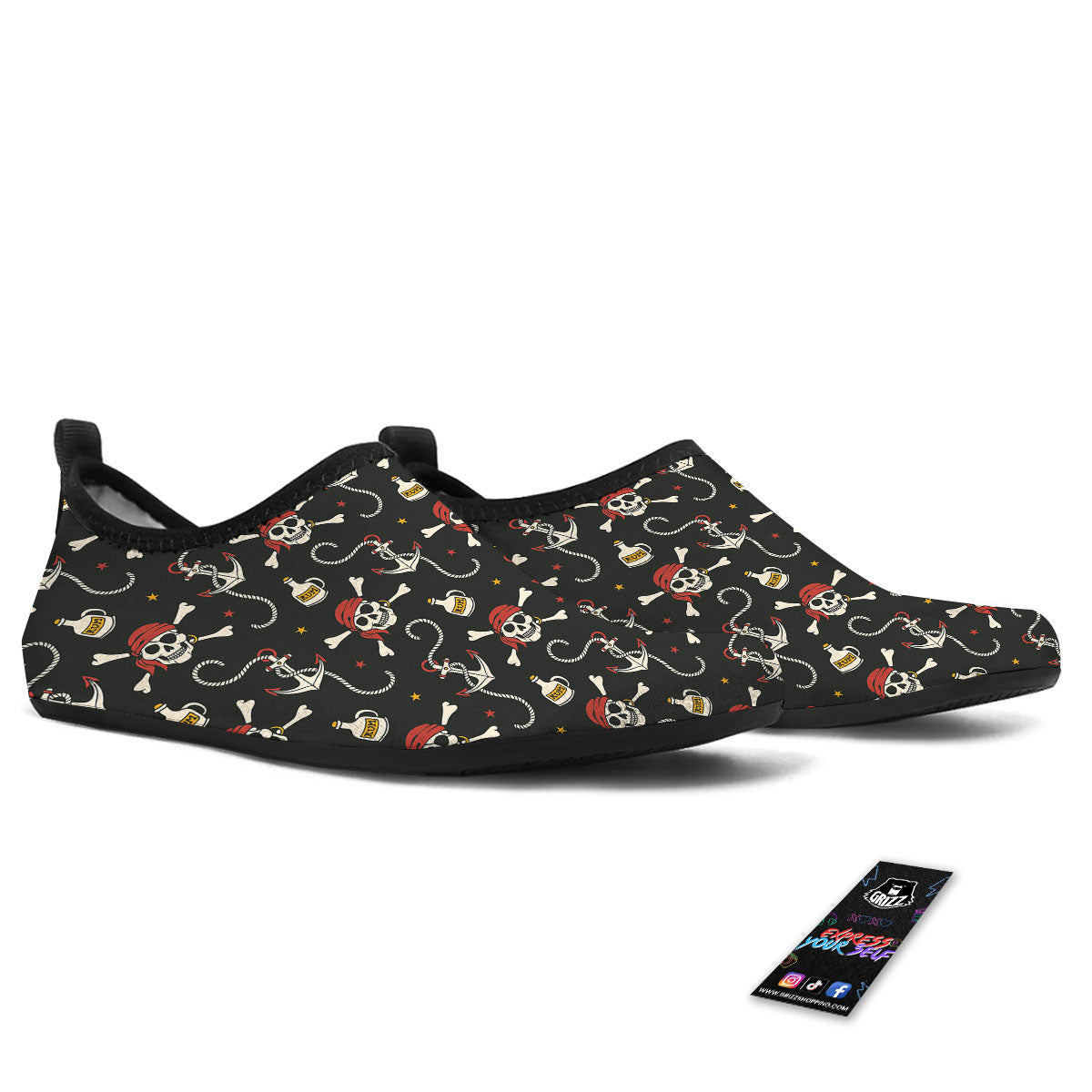 Crossbones Pirate Skull Print Pattern Water Shoes-grizzshop