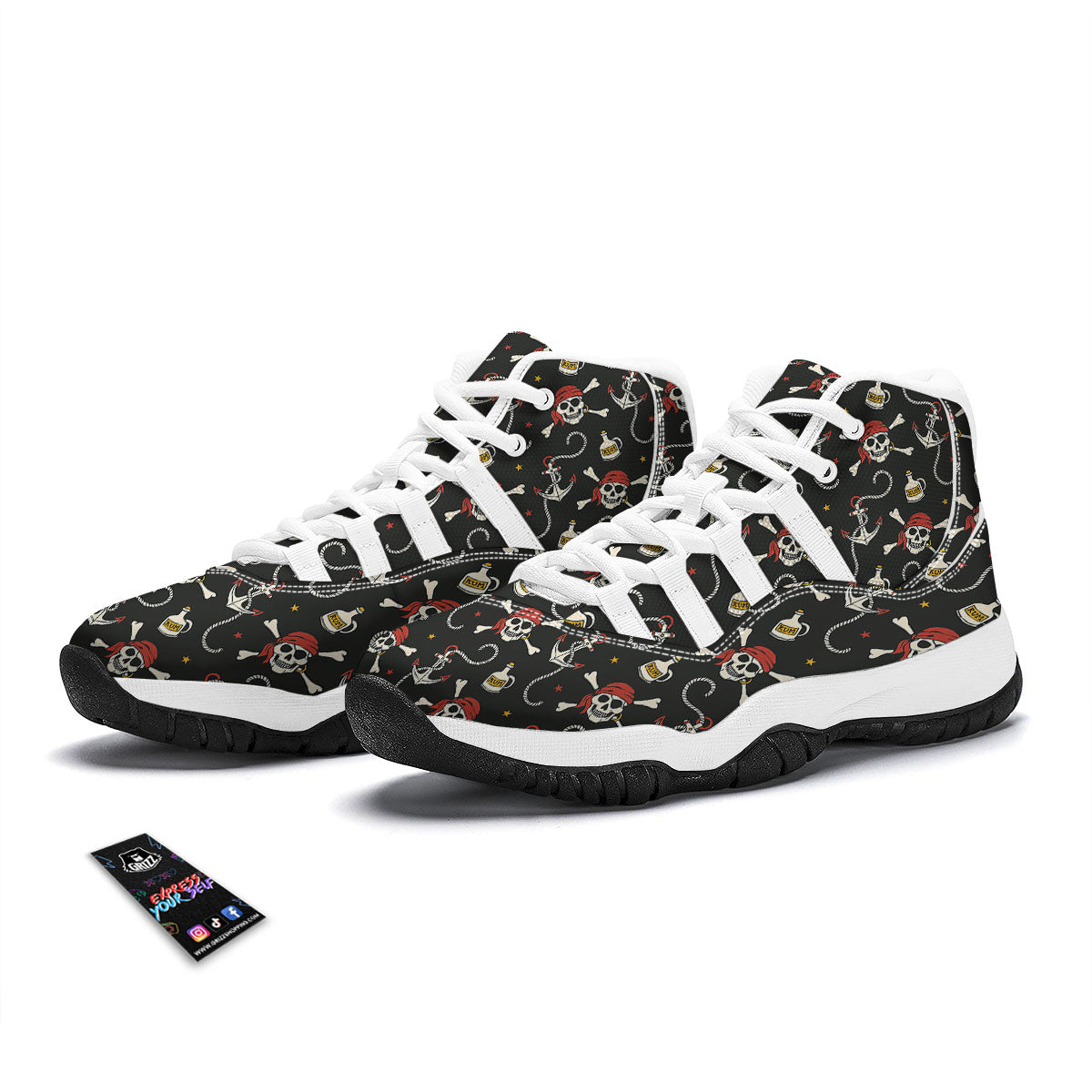 Crossbones Pirate Skull Print Pattern White Bball Shoes-grizzshop