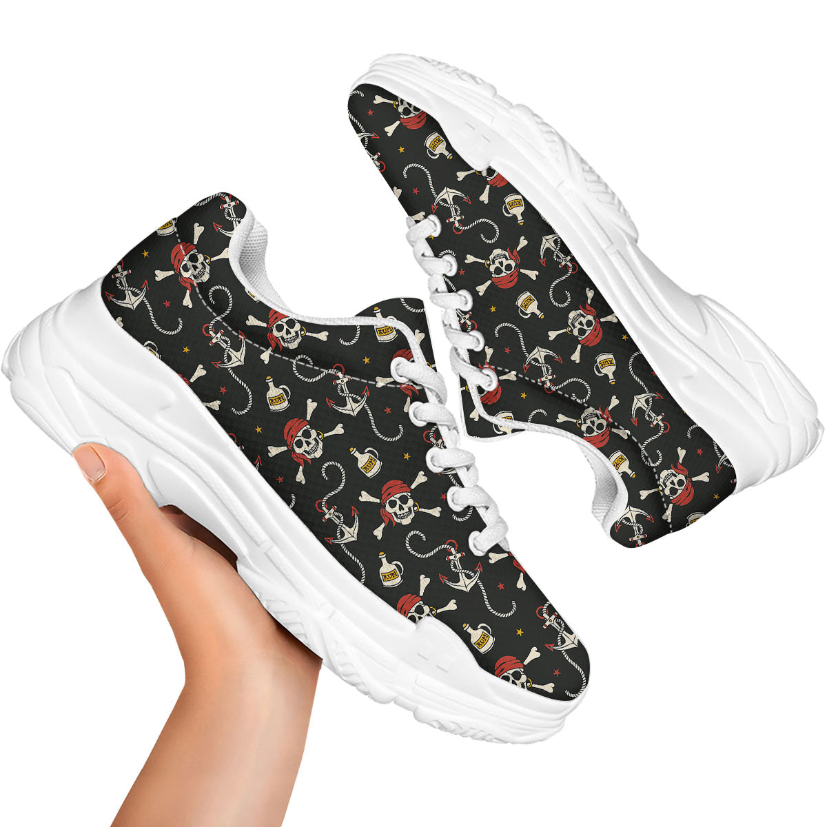 Crossbones Pirate Skull Print Pattern White Chunky Shoes-grizzshop