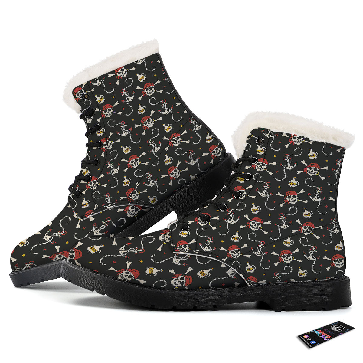 Crossbones Pirate Skull Print Pattern Winter Boots-grizzshop