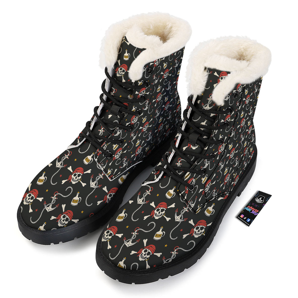 Crossbones Pirate Skull Print Pattern Winter Boots-grizzshop