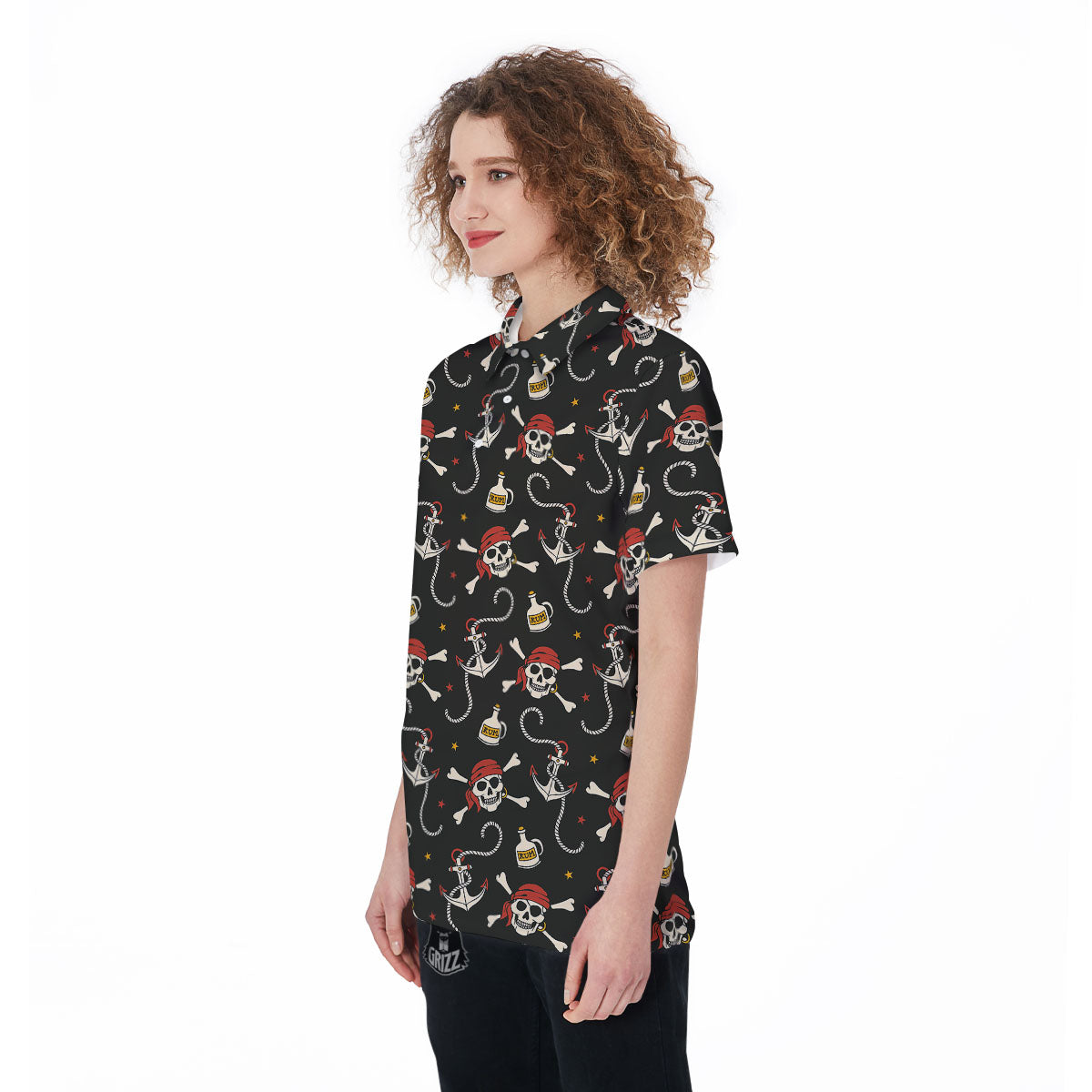 Crossbones Pirate Skull Print Pattern Women's Golf Shirts-grizzshop