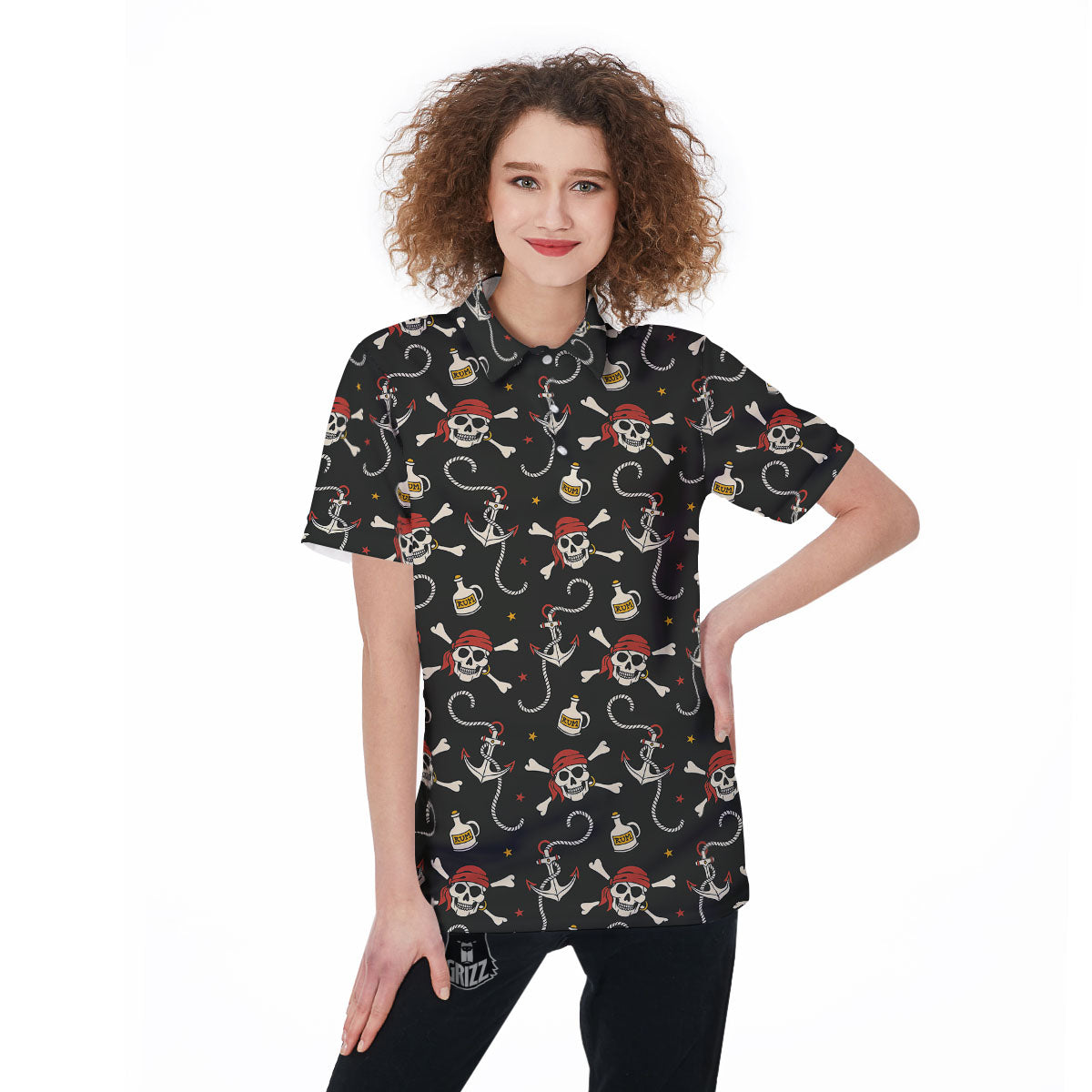 Crossbones Pirate Skull Print Pattern Women's Golf Shirts-grizzshop