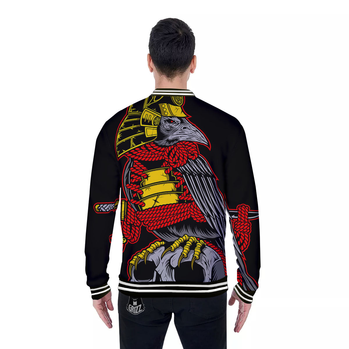 Crow And Samurai Print Baseball Jacket-grizzshop