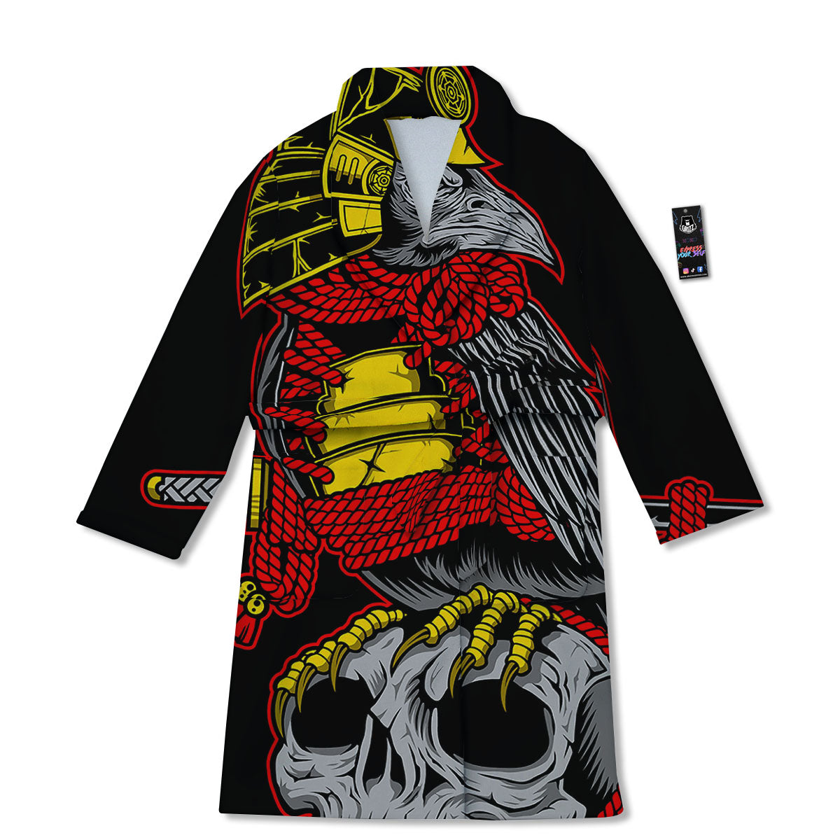 Crow And Samurai Print Bathrobe-grizzshop