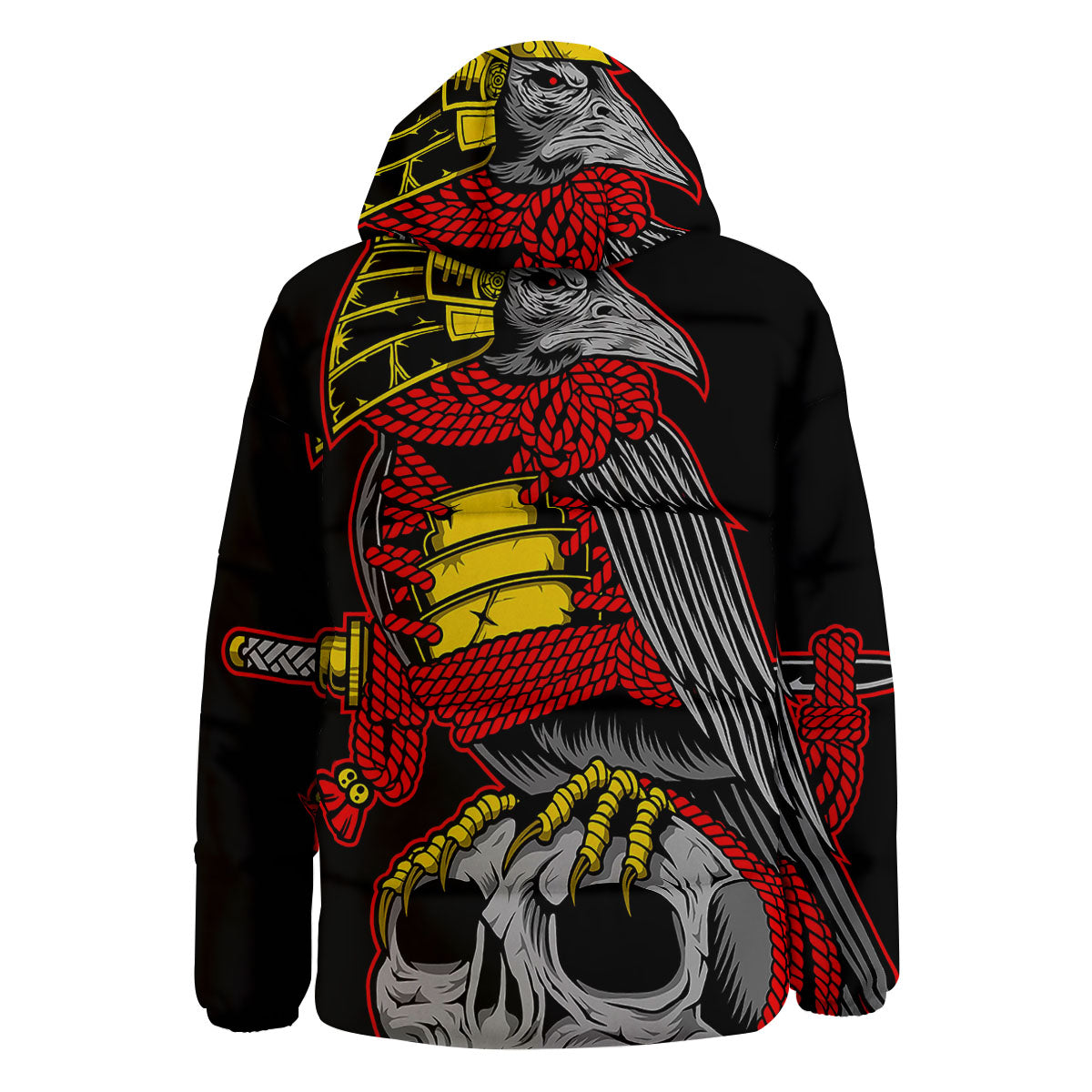 Crow And Samurai Print Down Jacket-grizzshop