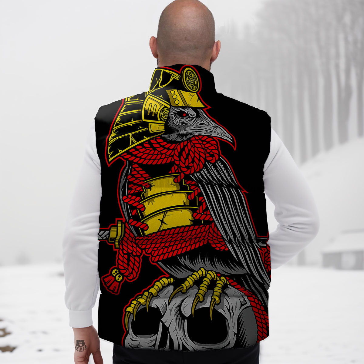 Crow And Samurai Print Down Vest