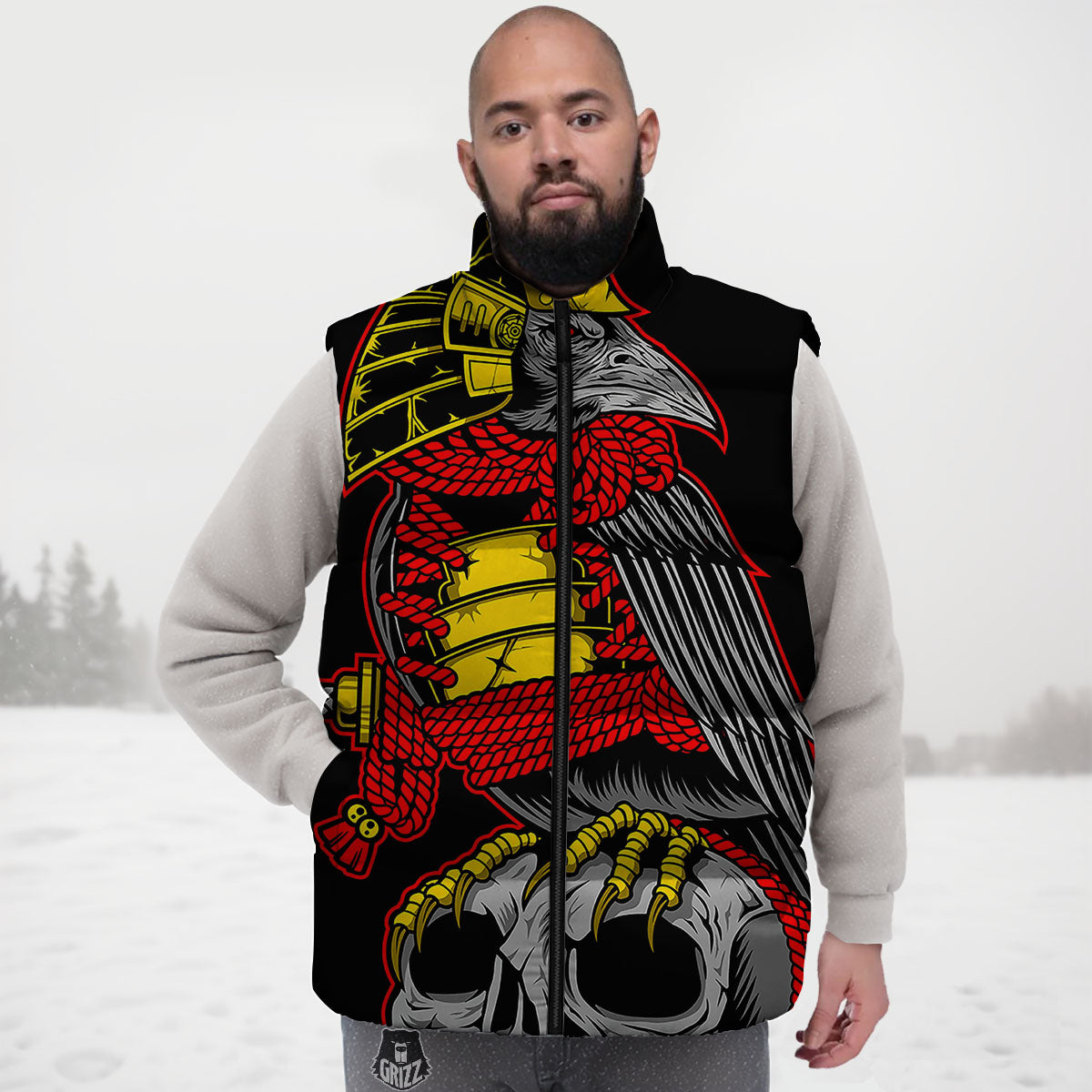 Crow And Samurai Print Down Vest