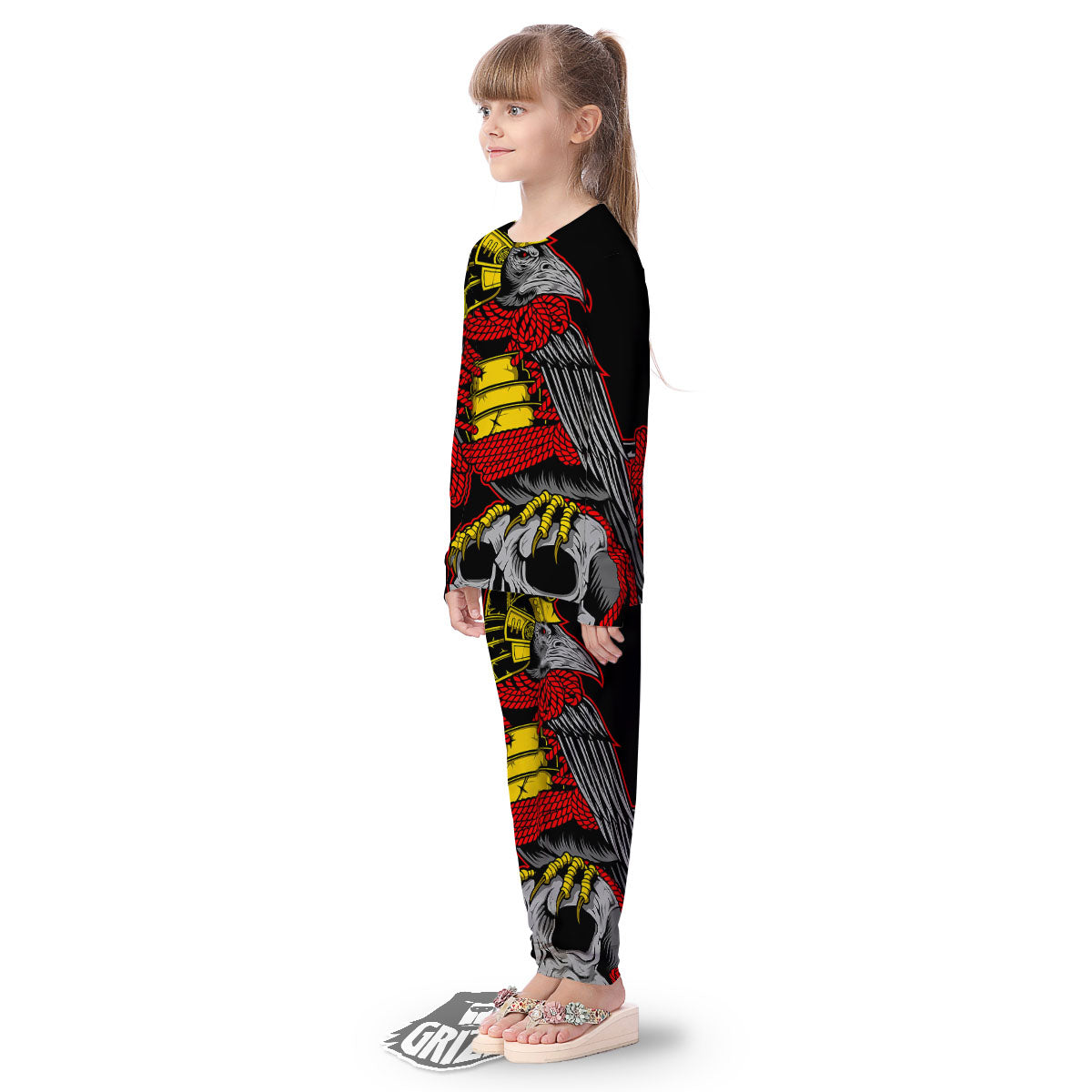 Crow And Samurai Print Kid's Pajamas-grizzshop