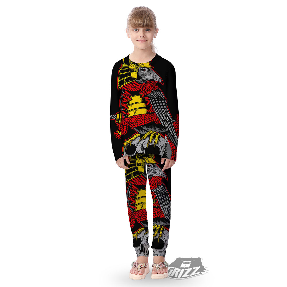 Crow And Samurai Print Kid's Pajamas-grizzshop