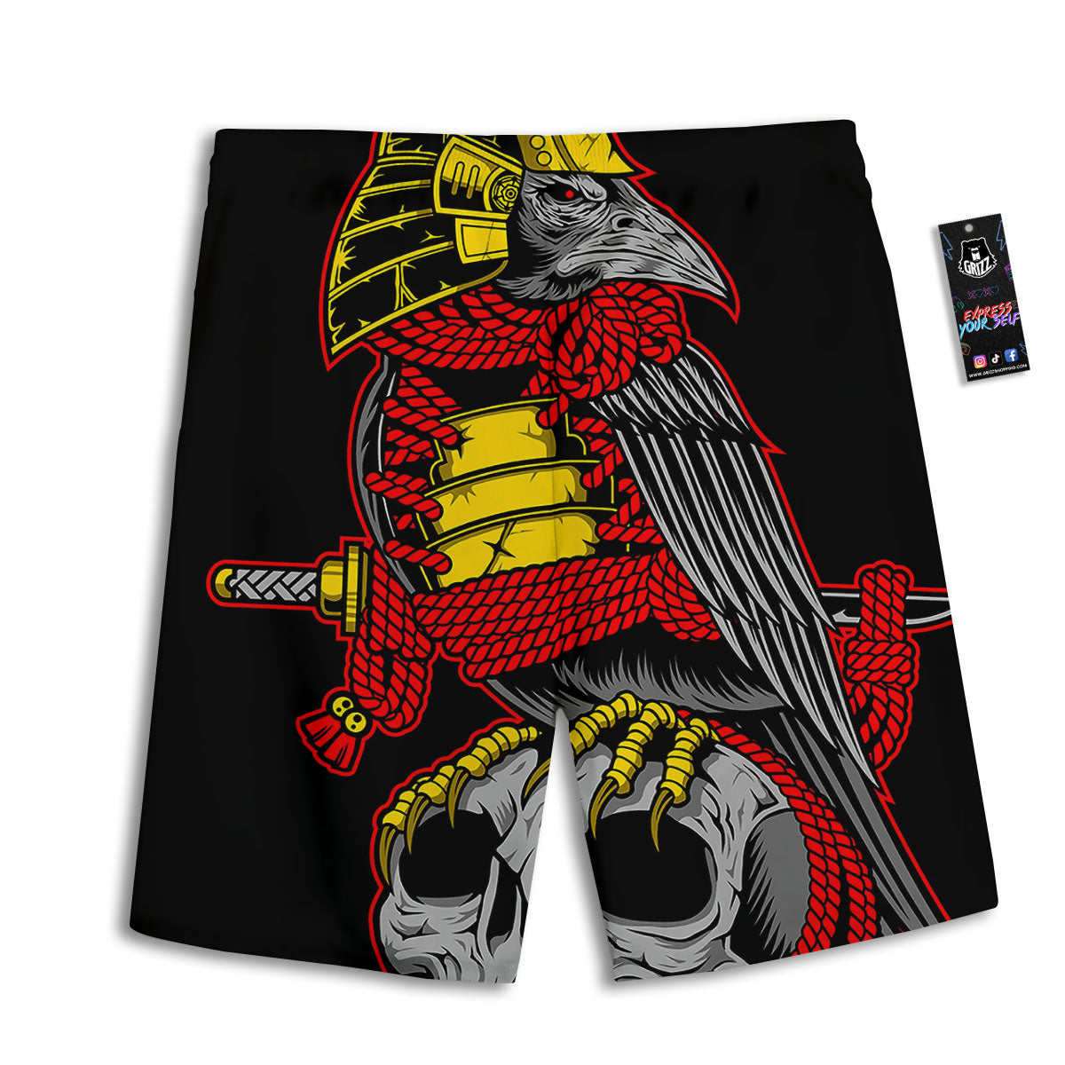 Crow And Samurai Print Men's Athletic Shorts
