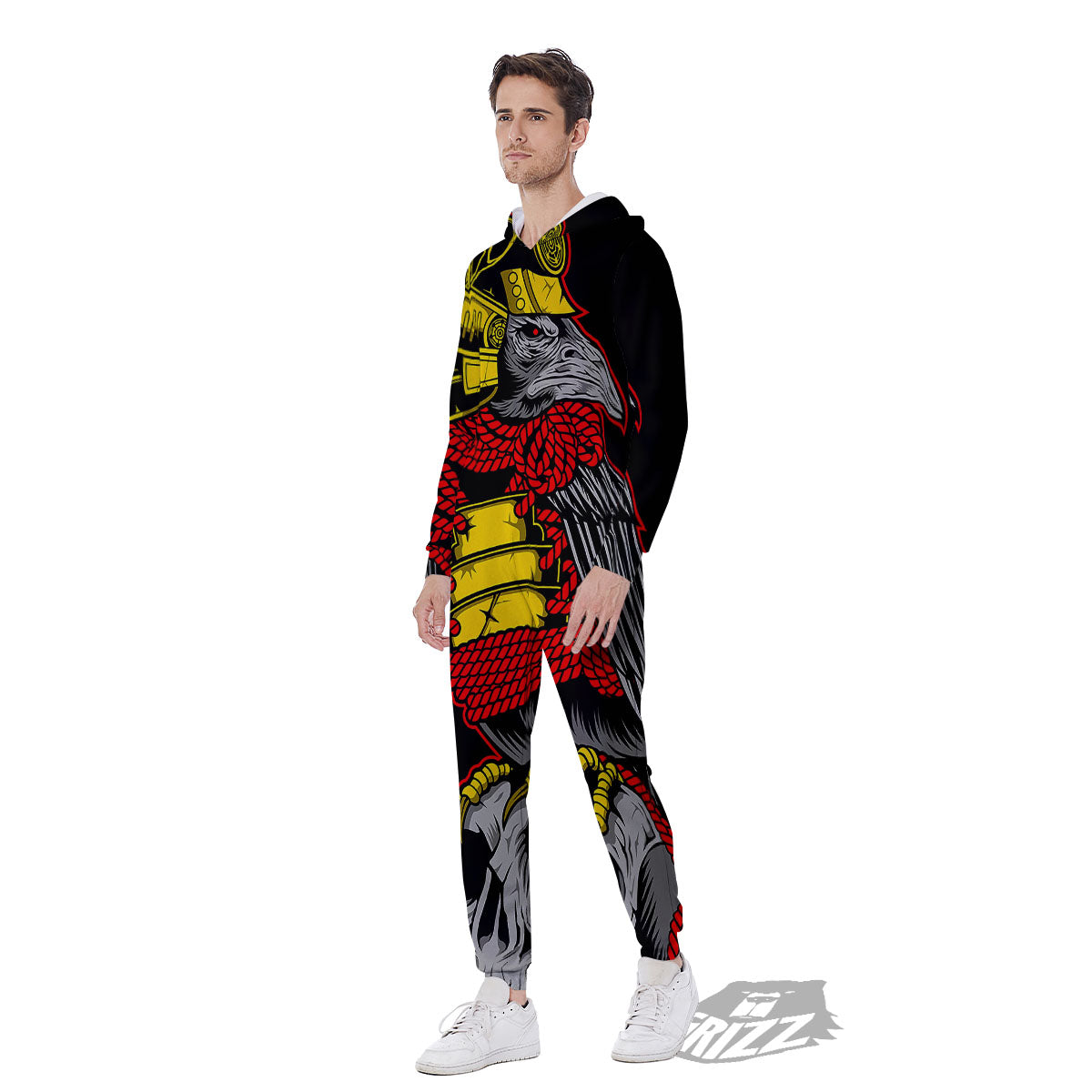 Crow And Samurai Print Men's Jumpsuit-grizzshop