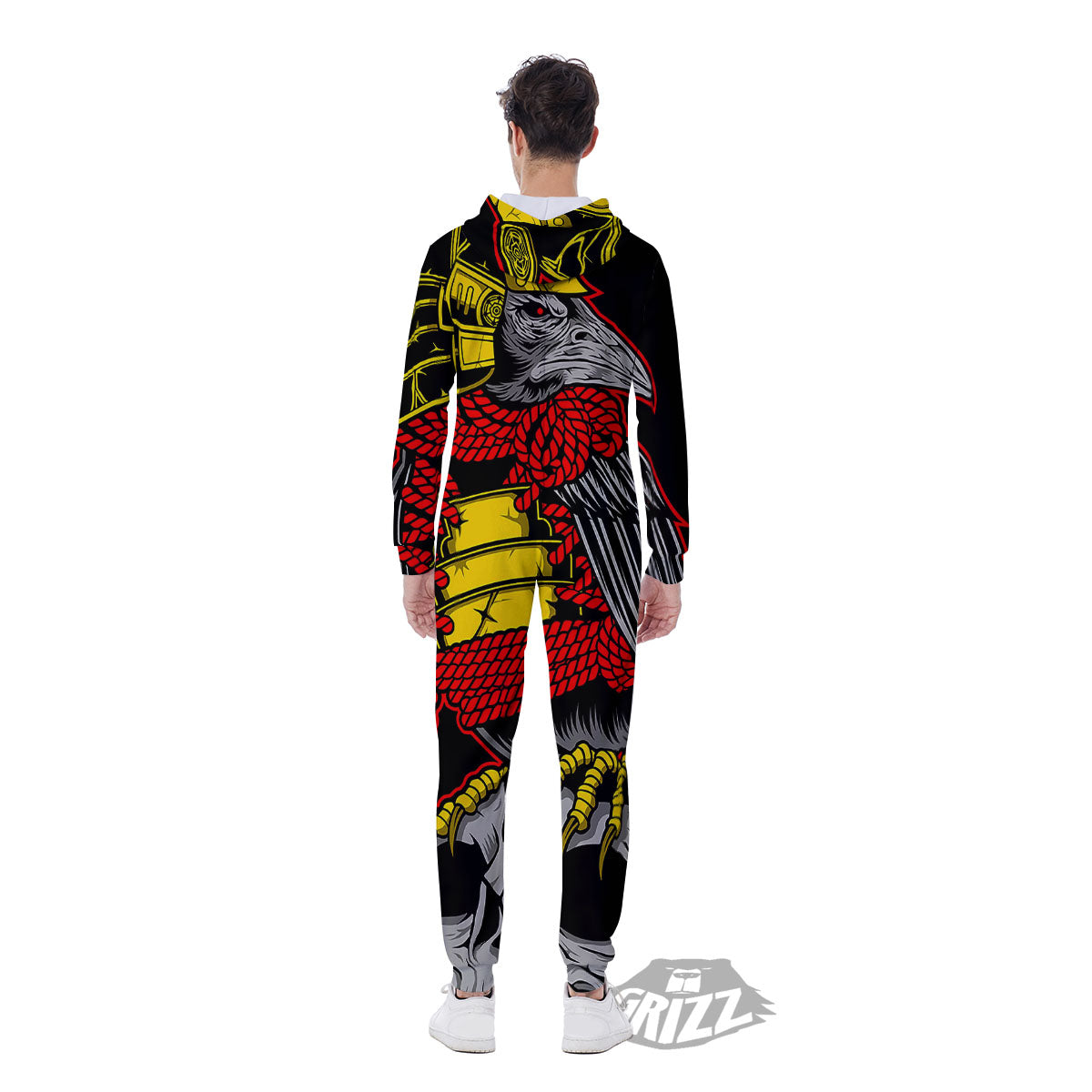 Crow And Samurai Print Men's Jumpsuit-grizzshop