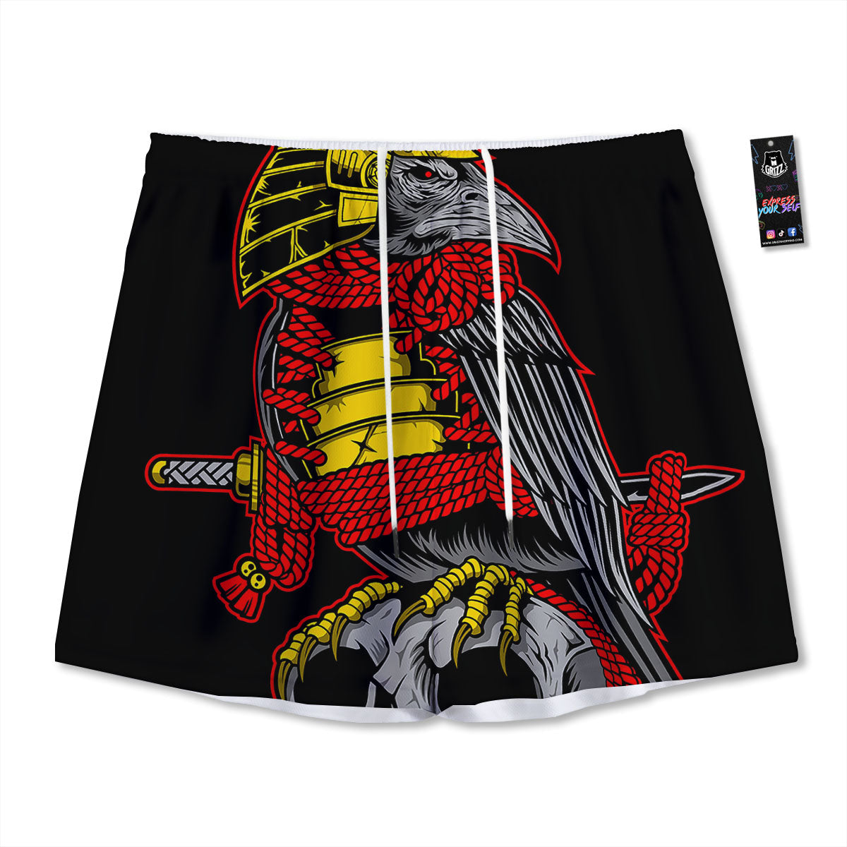 Crow And Samurai Print Mesh Shorts