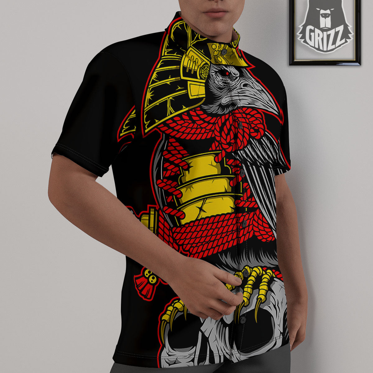 Crow And Samurai Print Untucked Shirts-grizzshop