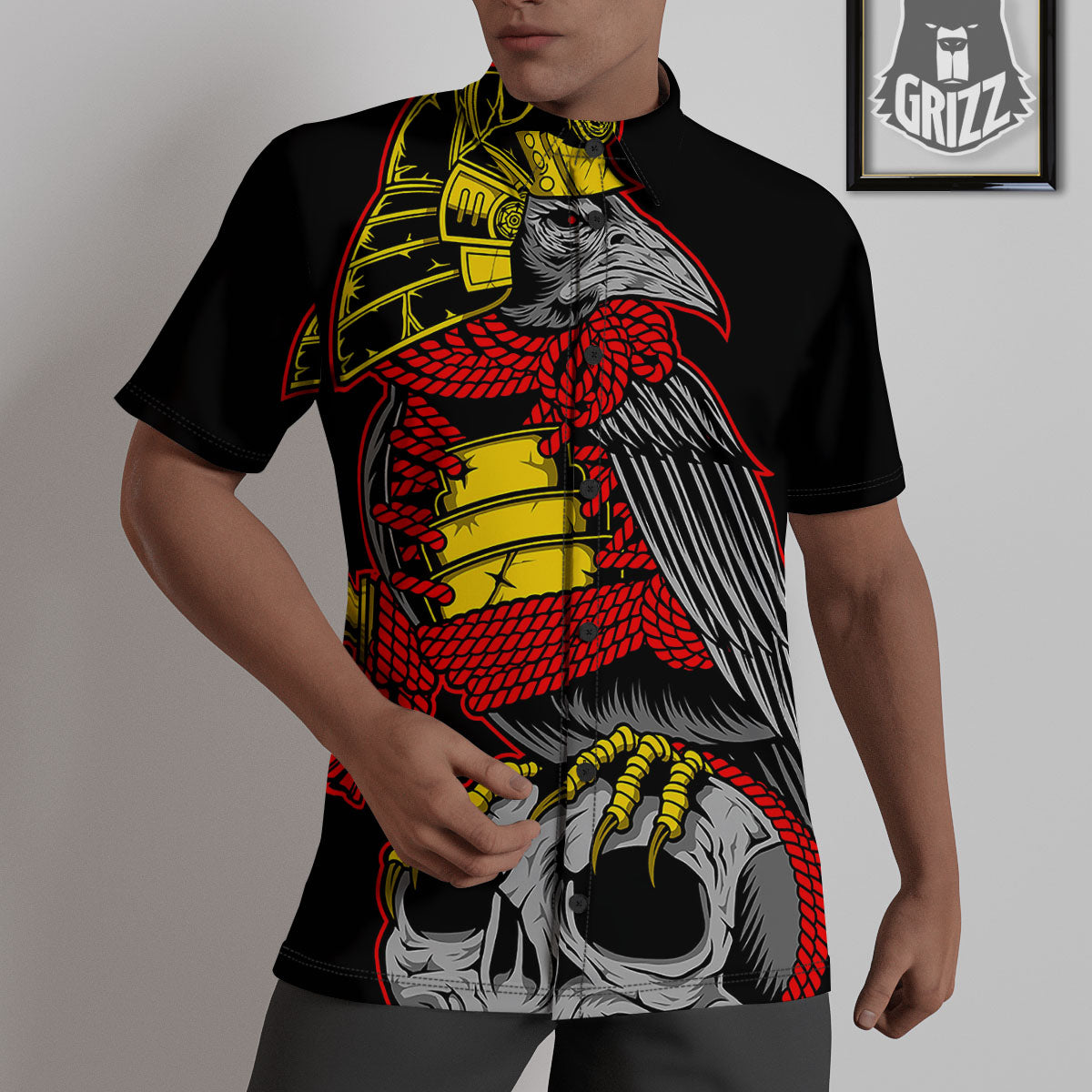 Crow And Samurai Print Untucked Shirts-grizzshop