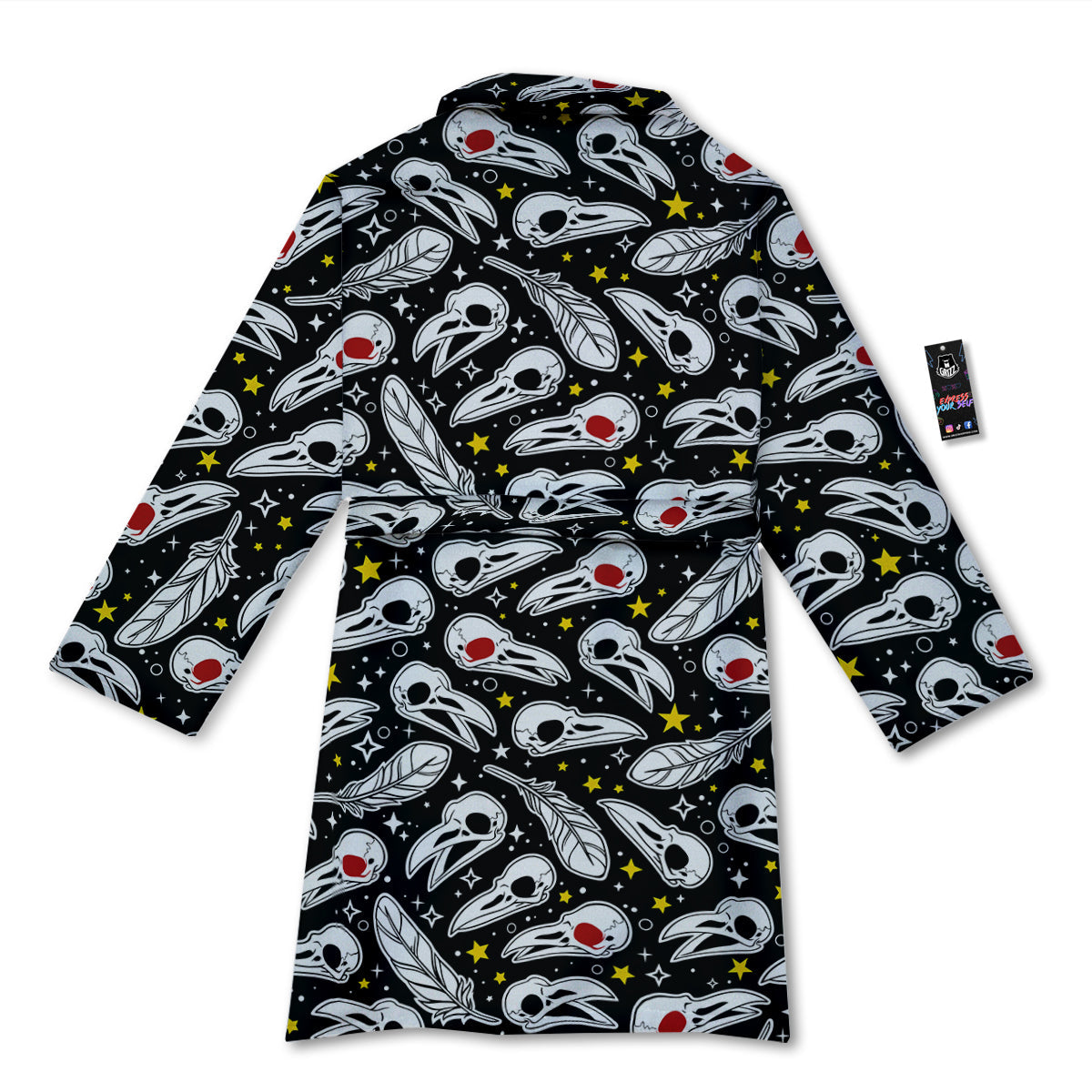 Crow Skull And Feathers Print Pattern Bathrobe-grizzshop