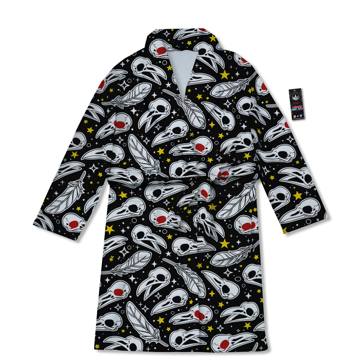 Crow Skull And Feathers Print Pattern Bathrobe-grizzshop