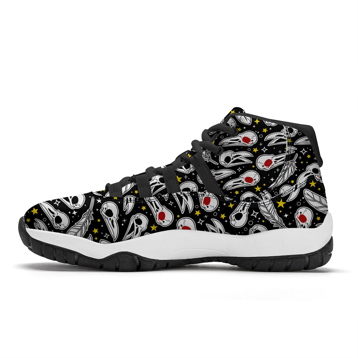 Crow Skull And Feathers Print Pattern Black Bball Shoes-grizzshop