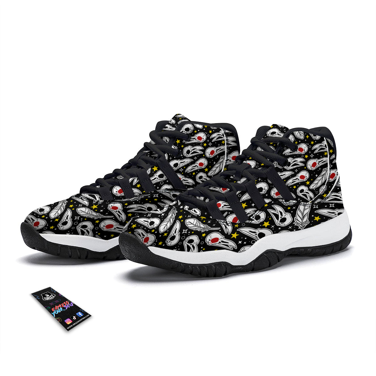 Crow Skull And Feathers Print Pattern Black Bball Shoes-grizzshop