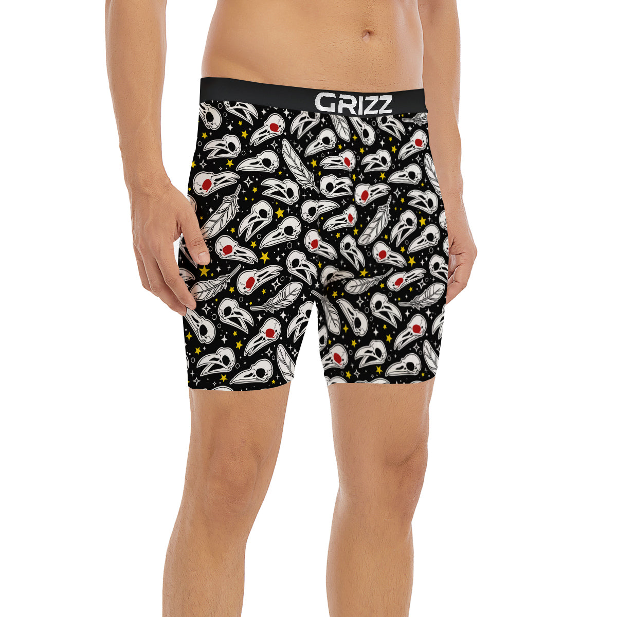 Crow Skull And Feathers Print Pattern Boxer Briefs-grizzshop