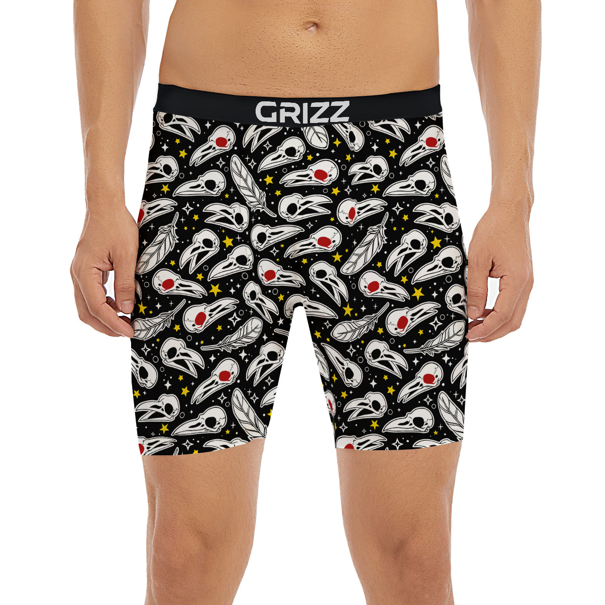 Crow Skull And Feathers Print Pattern Boxer Briefs-grizzshop