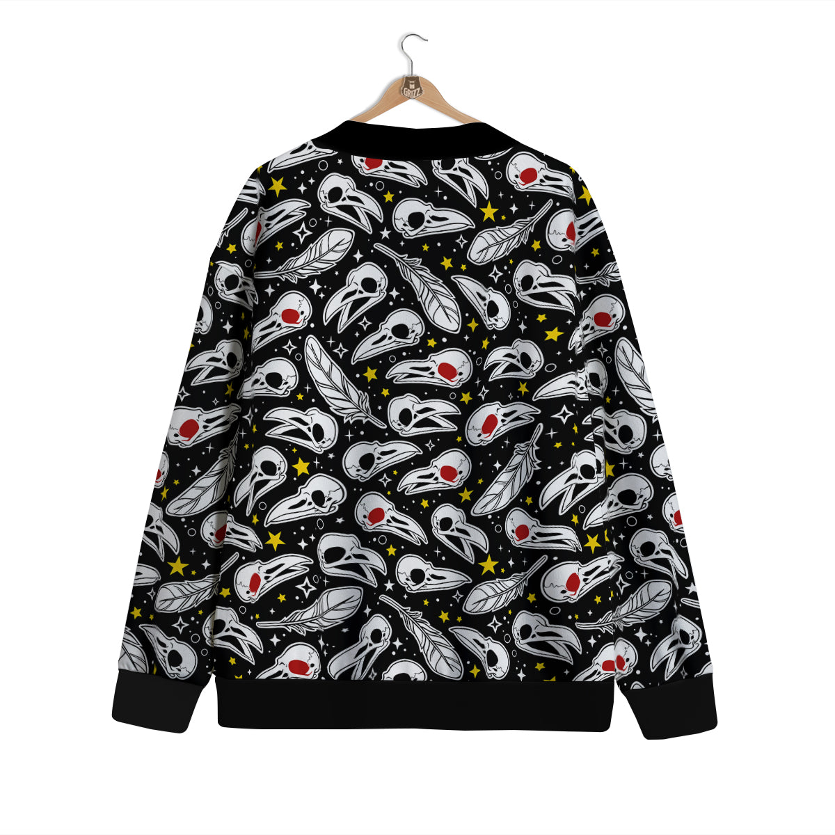 Crow Skull And Feathers Print Pattern Cardigan-grizzshop