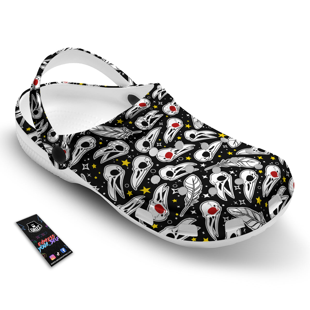 Crow Skull And Feathers Print Pattern Clog-grizzshop