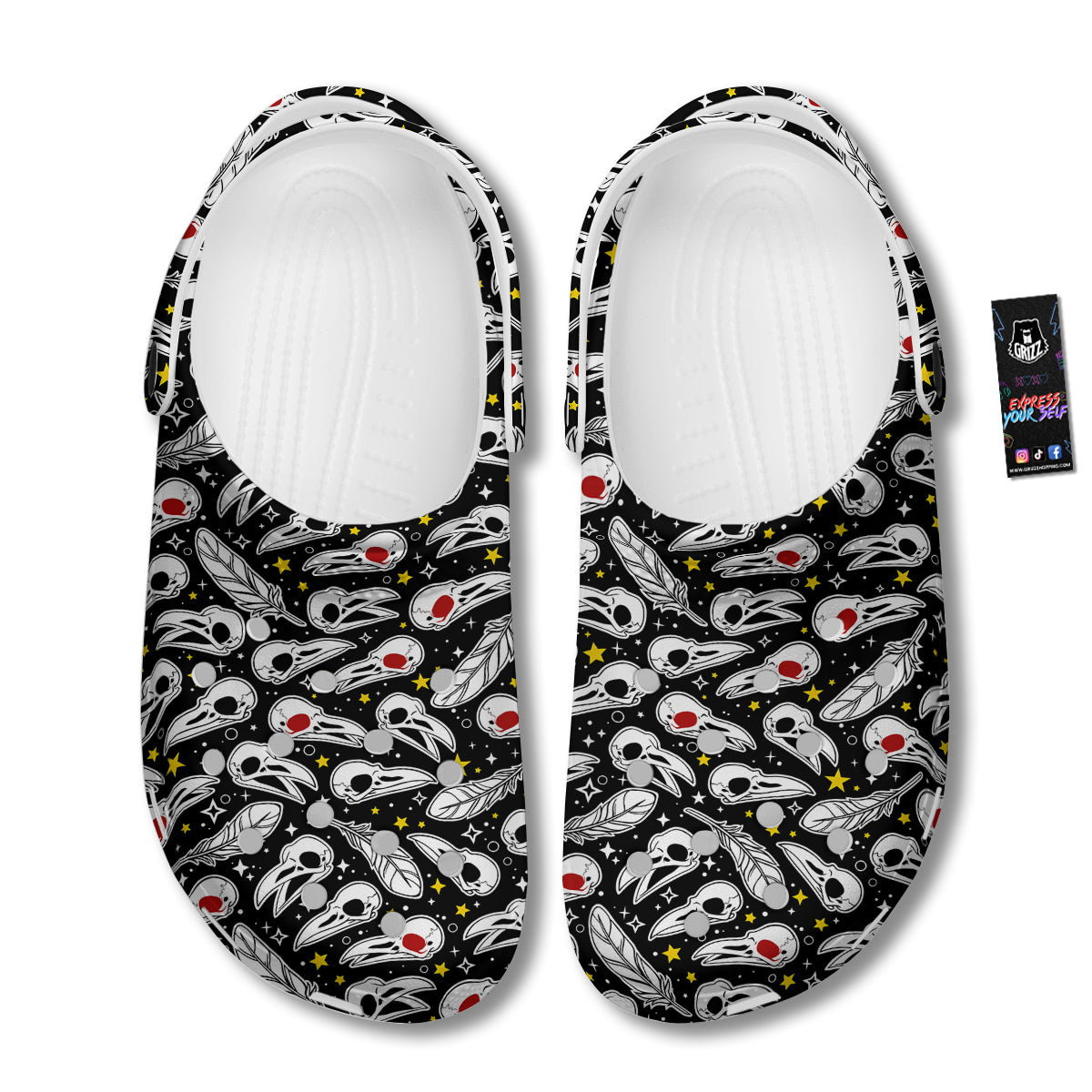 Crow Skull And Feathers Print Pattern Clog-grizzshop